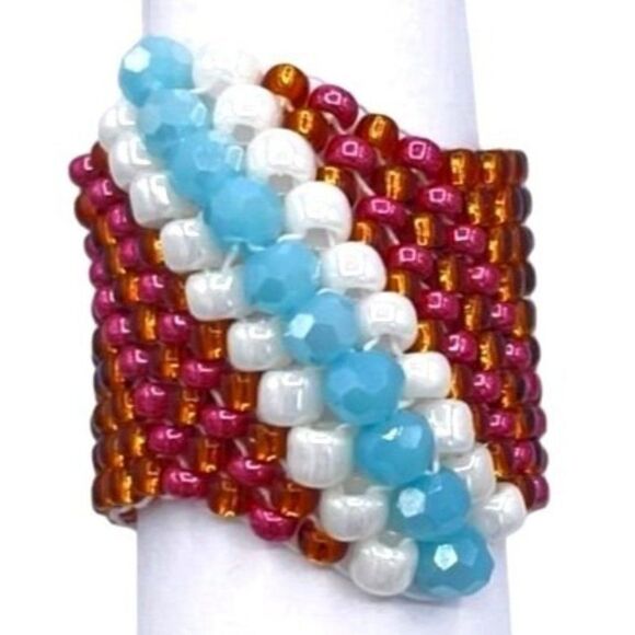 Bronze with White and Sky Blue Crystal Cellini Spiral Statement Ring Size 6 - Picture 1 of 6